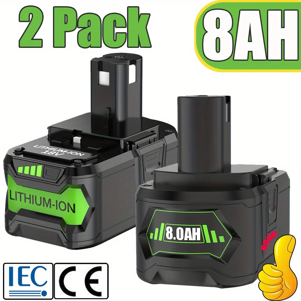 Batterie lithium-ion haute capacité RYOBI P108 18V 8.0Ah pour outils RYOBI P102 P103 P105 P107, offre une puissance longue durée