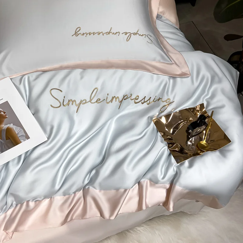 A-class 100% Lanjing Tencel 4-piece Ice Silk Cool Silk Duvet Cover Silk Slippery Bed Sheet Bedding