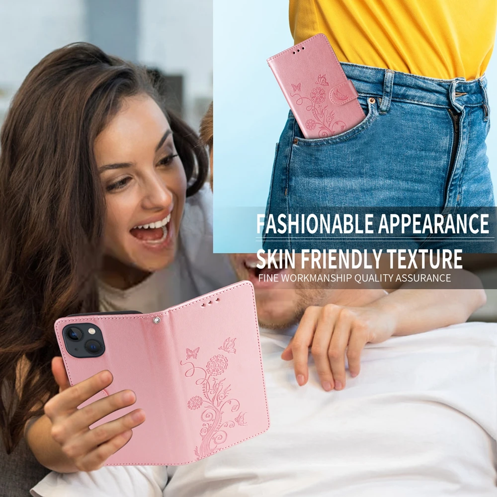 Magnetische Leder-Brieftaschenhülle für Xiaomi Redmi Note 15 Pro Plus 4G 5G Telefonbuchhülle mit Standfunktion Geprägte Blumen- und Schmetterlingsmuster – Detail 5