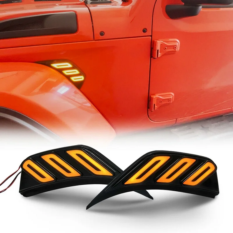 

2Pcs LED Front Fender For Jeep Wrangler JL JT 2018 2019 2020 2021 Side Marker Light Smoke Lens Yellow Turn Signal Light