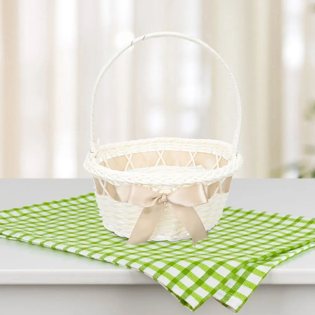 

2pcs Handmade Woven Flower Baskets Storage Light Anti-vine Material Wedding Gift Basket for Bridal Baby Shower Beach Party Use