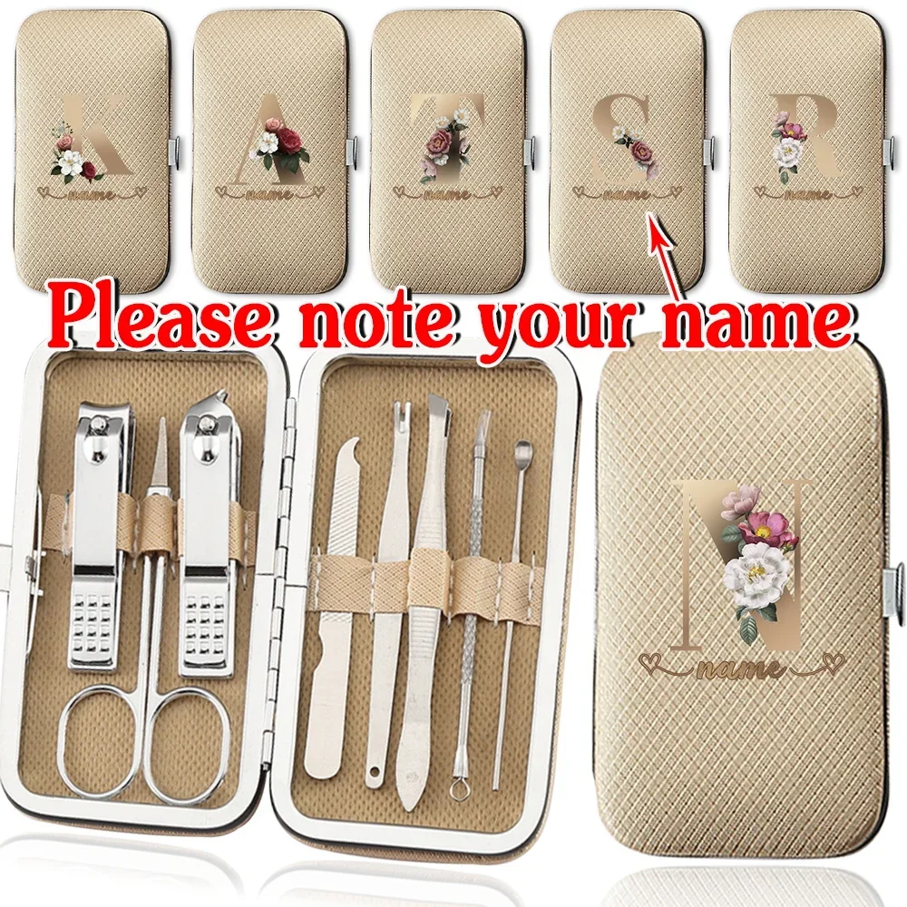 

Customized Name 8Pcs Nail Clippers Tools Manicure Set Stainless Steel Pedicure Kit Portable Nail Cutter Organizer Grooming Box