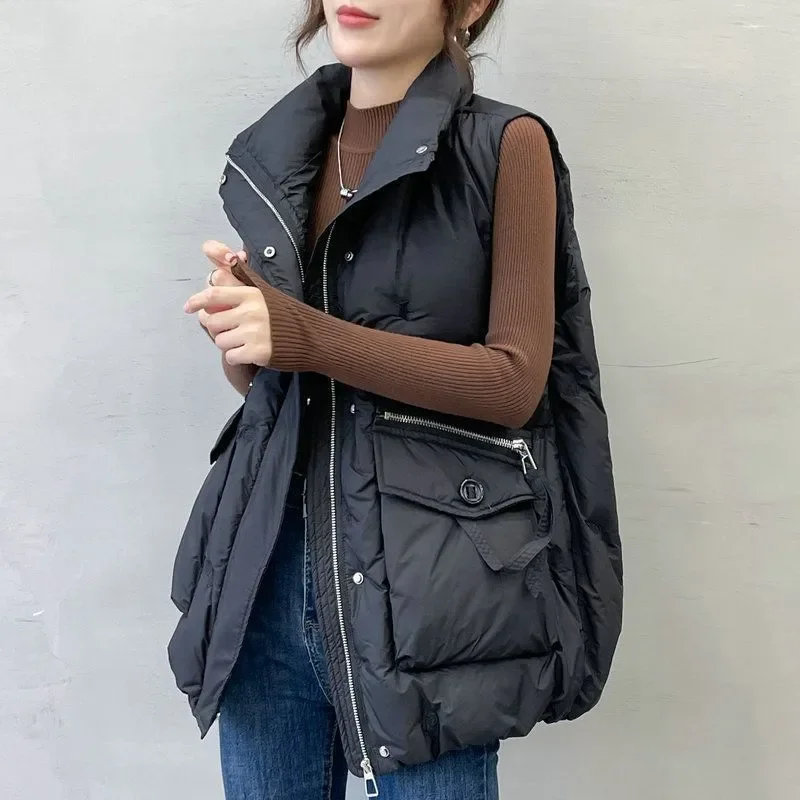 

Женский осенне-зимний новый пуховый хлопковый жилет больших размеров, модный универсальный свободный корейский повседневный топ без рукавов, уменьшающий возраст