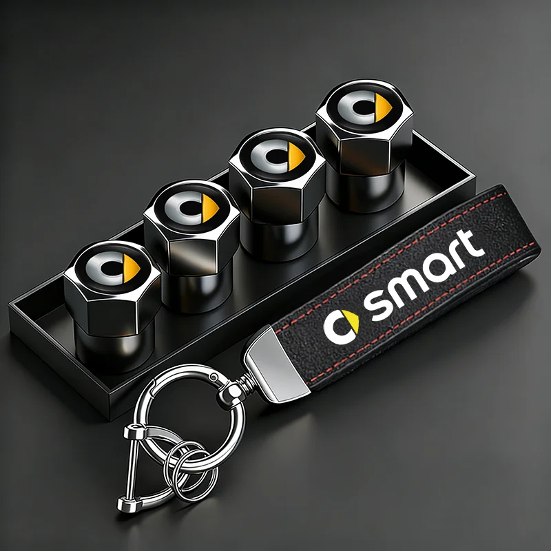 Tapas de válvula de rueda de neumático de coche, cubierta de gamuza, llavero con anilla para llavero de coche para Smart Fortwo Forfour 453 Roadster Coupe Cabrio Crossblade