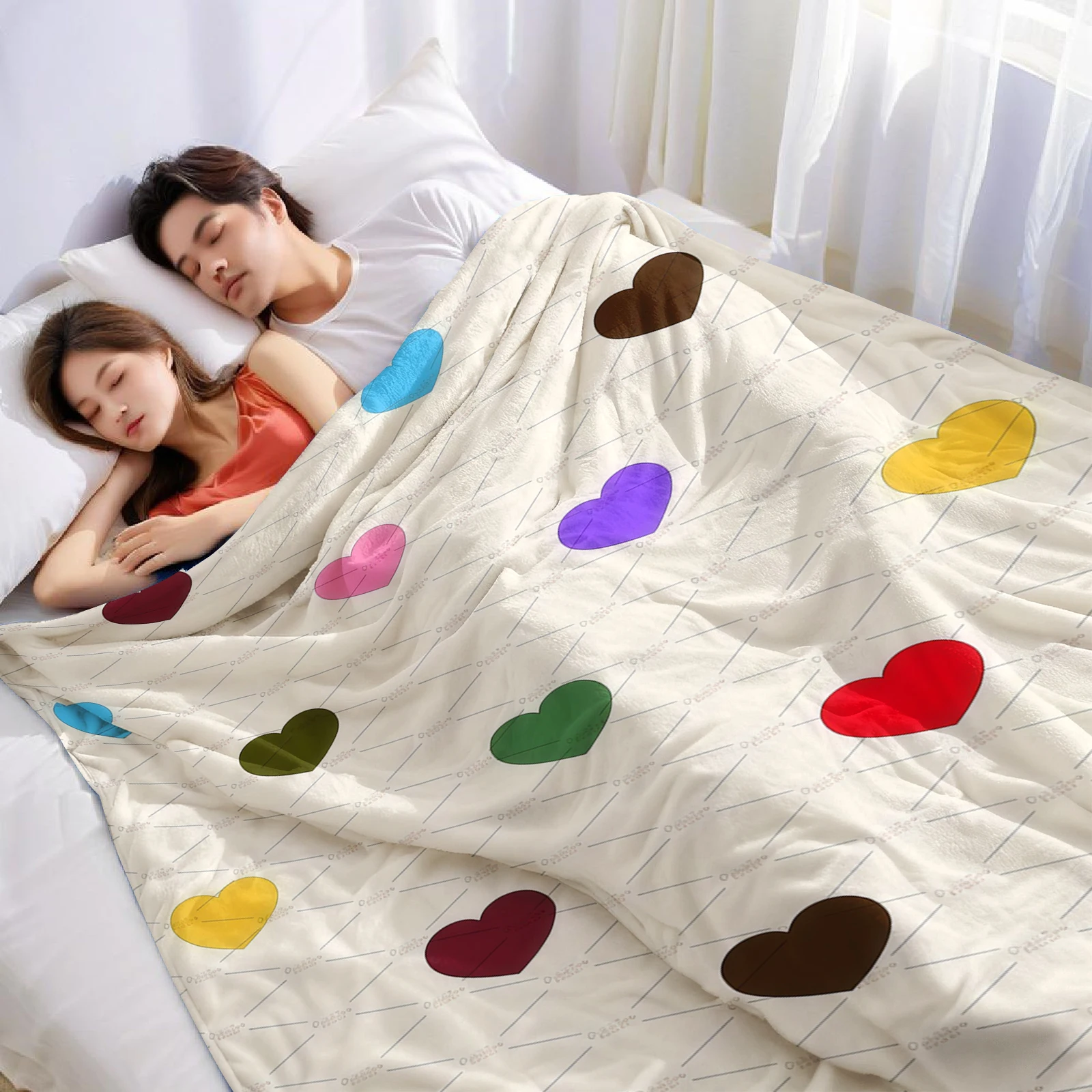 Rainbow Diamond Heart Ultra Soft Sherpa Fleece Blanket Fluffy Warm Halloween Cozy Throw for Sofa Couch Bedroom Gift All season