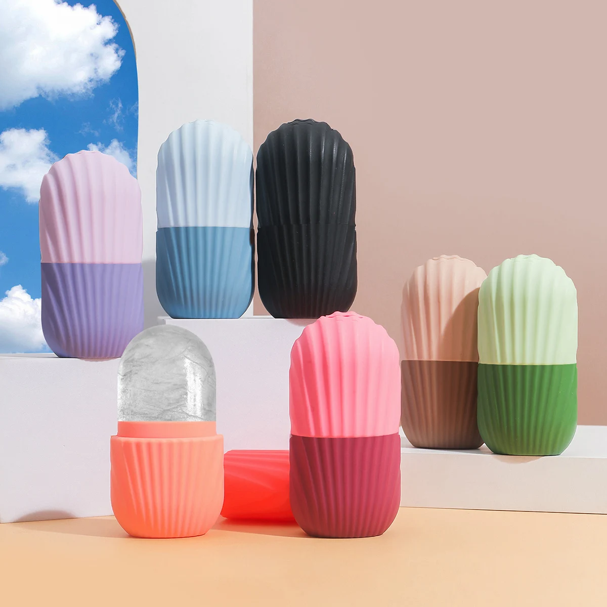 أسطوانة ثلج للوجه والعينين قالب ثلج من السيليكون، تبريد وشد بشرة الوجه، أسطوانة ثلج مانعة للتسرب وقابلة لإعادة الاستخدام للعناية بالوجه