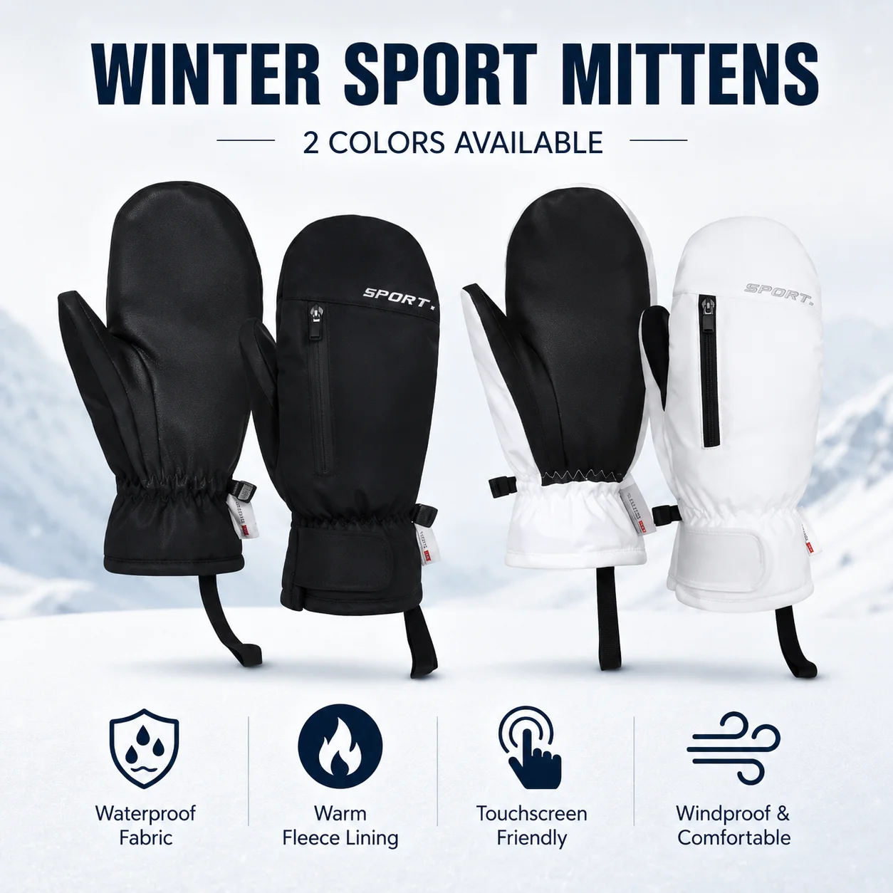 Wintersport-Fäustlinge, wasserdichte Skihandschuhe, warm, mit Fleece gefüttert, Touchscreen, Snowboard, Radfahren, winddicht, Outdoor-Handschuhe für Männer und Frauen
