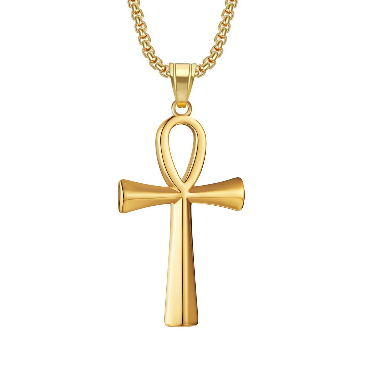 

Egyptian Ankh Cross Charm Pendant Dropshipping Gold Color Stainless Steel Amulet Necklace for Men Ancient Egypt Jewelry Gift