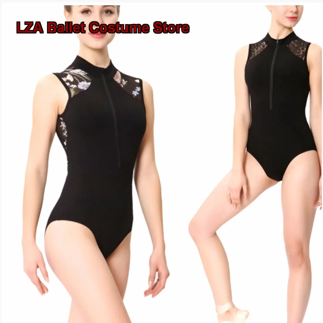 ModLatBal Women's Adult Practice Leotard Zipper Backless Sleeveless Gymnastics Body Suit for Dance Competition