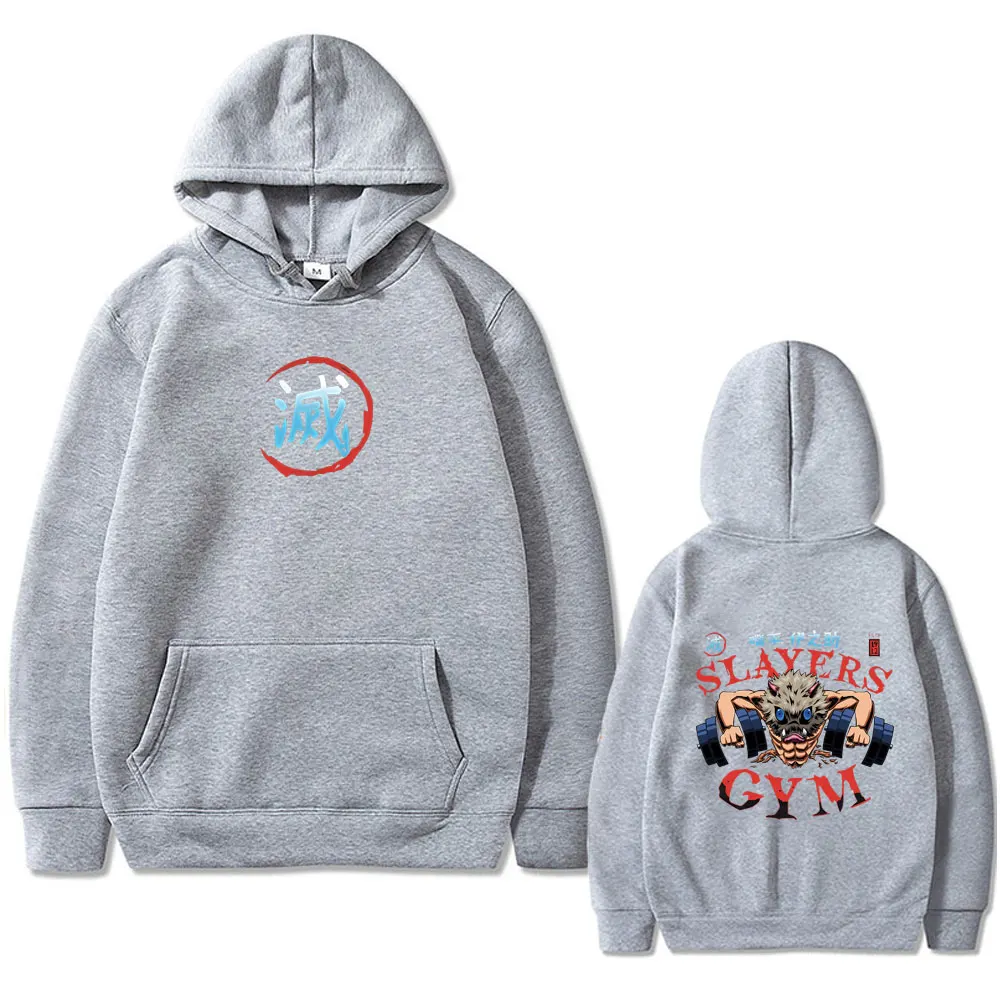 Anime Demon Slayer Gym Funny Hoodie Hashibira Inosuke Print Pullover Hoodies Men Women Fitness Casual Oversized Fleece Tracksuit