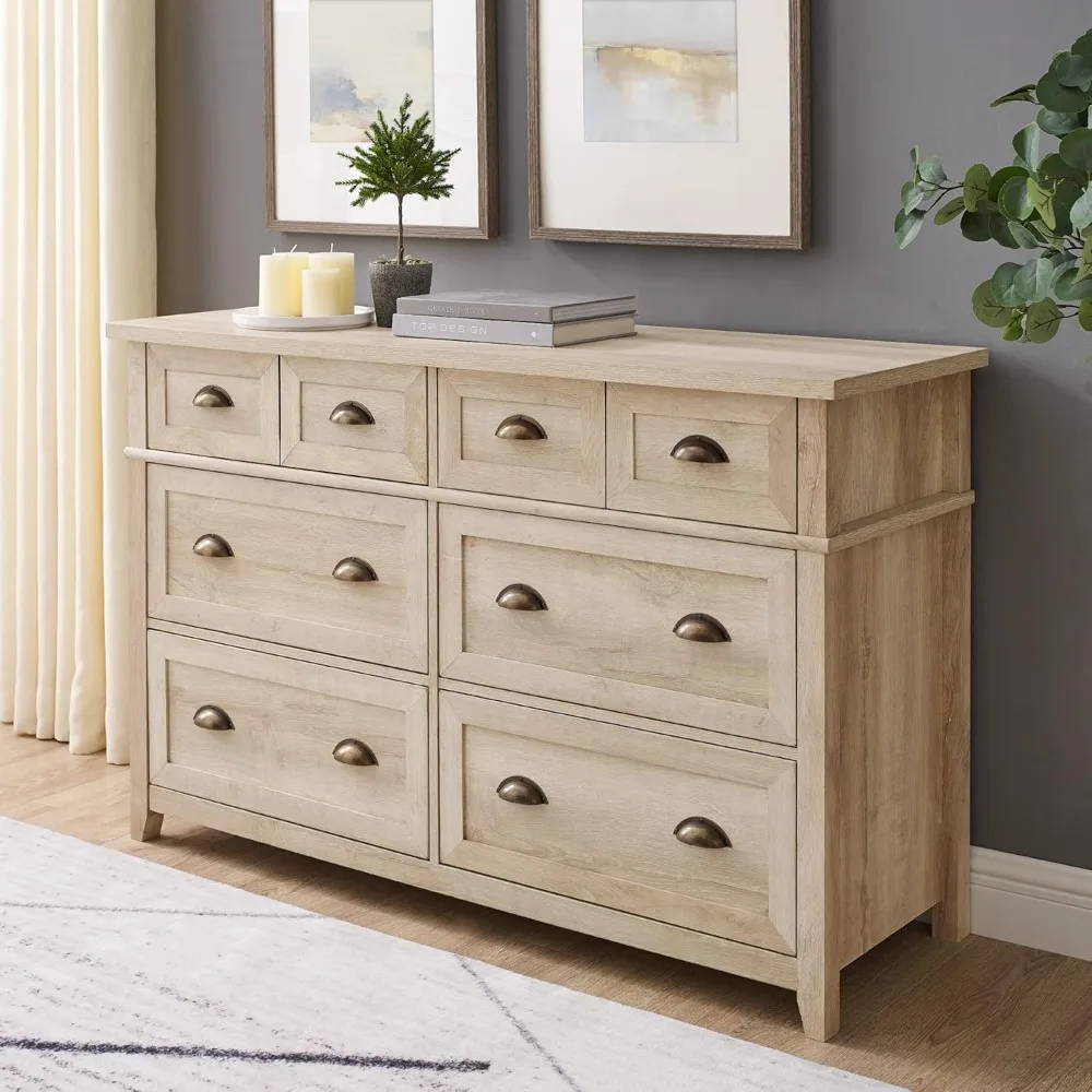 52 Inch White Oak Dresser with Half-Moon Handles - Modern Farmhouse Style