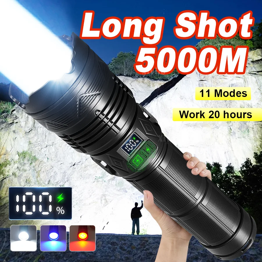 

2025 NEW Most Powerful Flashlight 5000M Ultra Bright Torch Rechargeable ABS Flashlight Outdoor Camping Lantern Tactical Torch