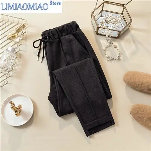 Woolen Casual Pants Women's Autumn Winter New Korean Style High Waist Loose and Slimming Harem Pants Cropped Skinny Pants