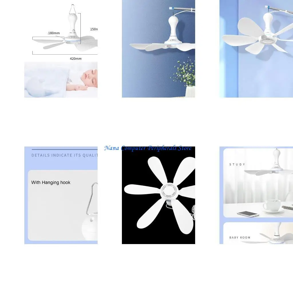 

F68C 1 Speed Ceiling Fan with Switch USB Tent Fans for Camping Outdoor Bed Dorm