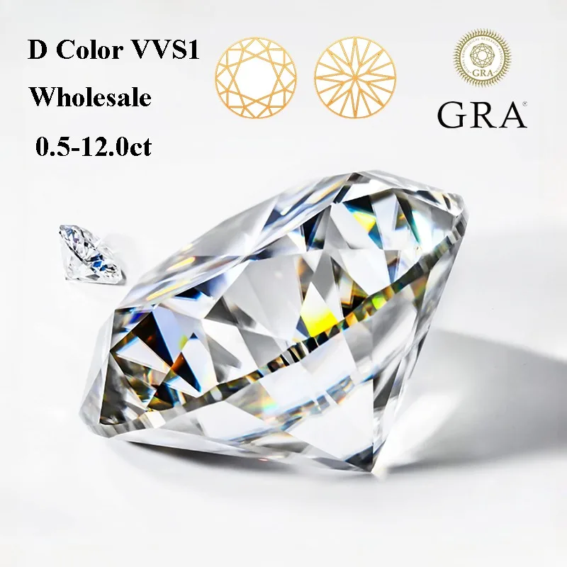 Wholesale D Color Moissanite Stone Loose Gemstones Lab Diamond 0.5-12ct VVS1 Round Cut Positive Pass Test with GRA Certificate