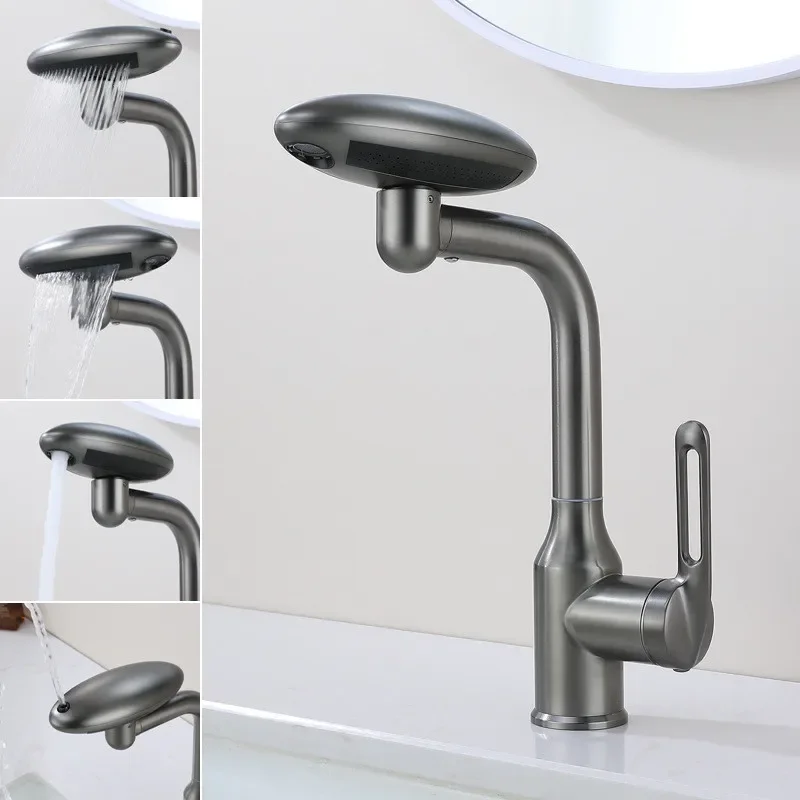 

Multifunction Bathroom Faucet Grey Sink Hot Cold Water Mixer Crane Antique Bronze Deck Mounted Universal Water Taps