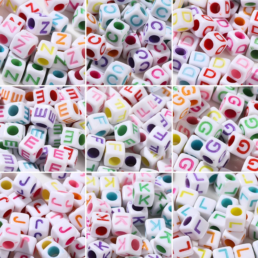 

100pcs/lot 6x6mm Acrylic Letter Beads Colored Square Big Hole Beads for Jewelry Making DIY Bracelet Necklace Accessories