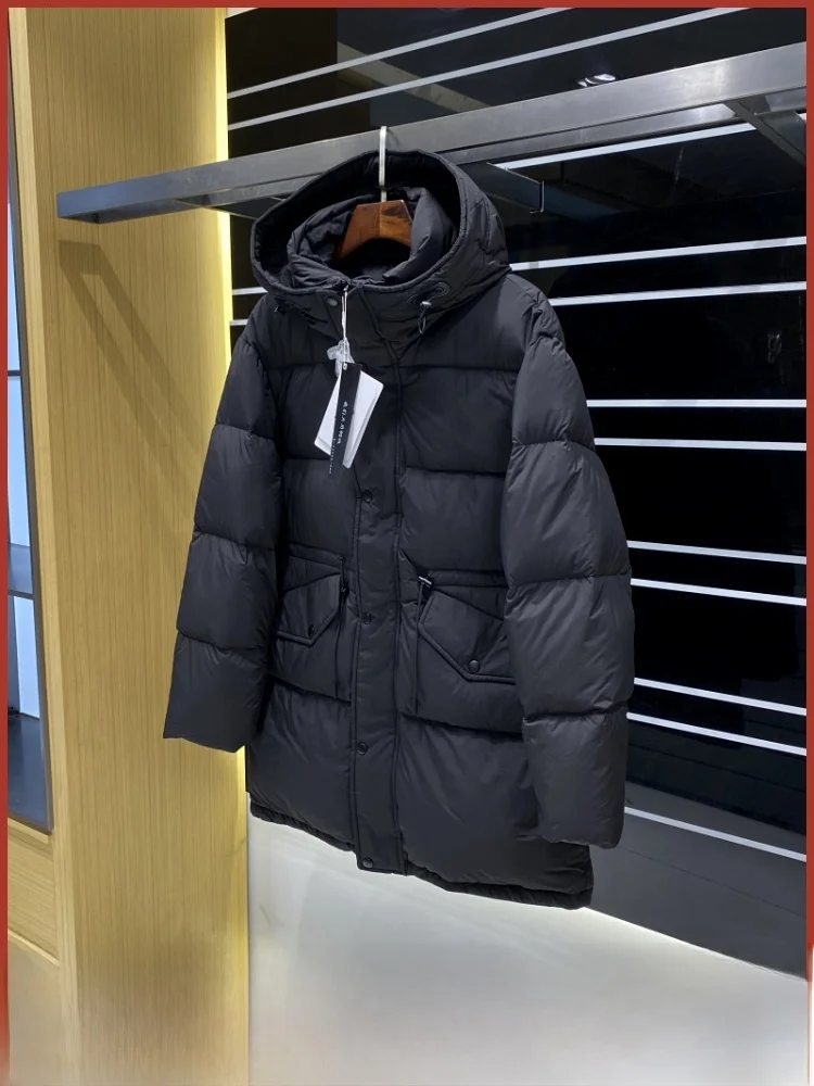 高断熱ホワイトデュダウンパファージャケットメンズ暖かいミッドレングスのフード付きアウターウェアファイオンアーバンカジュアルスレ