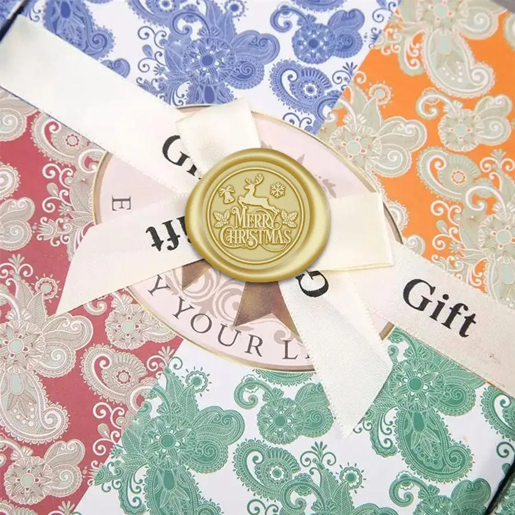 Sello de cera Retro de Papá Noel para invitaciones de fiesta DIY y manualidades de sobres, herramienta de cera de latón de Navidad con mango de madera