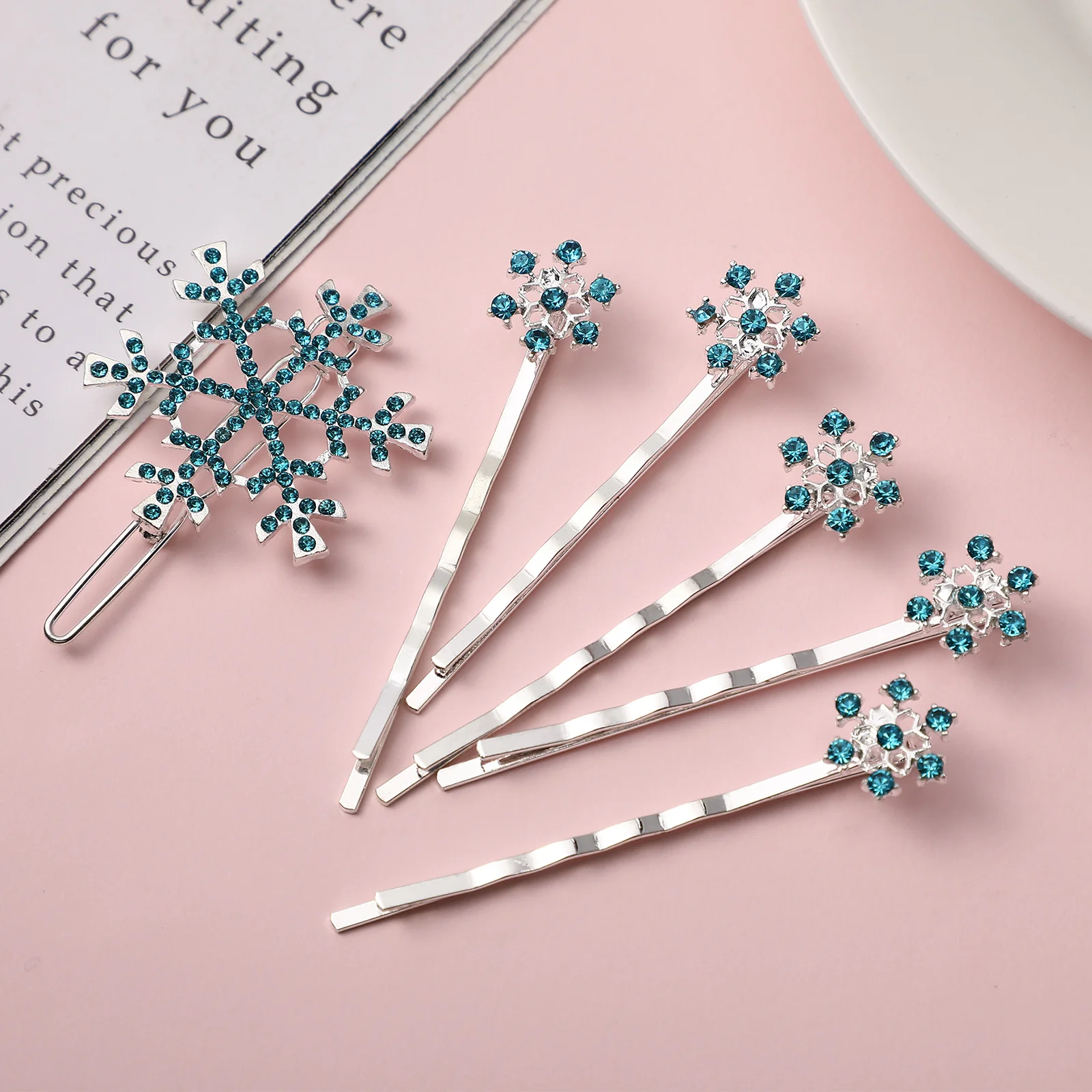 

6pcs Snowflake Hairpins Mixed Ribbon Hair Clips Barrettes Hair Accessories for Kids Children