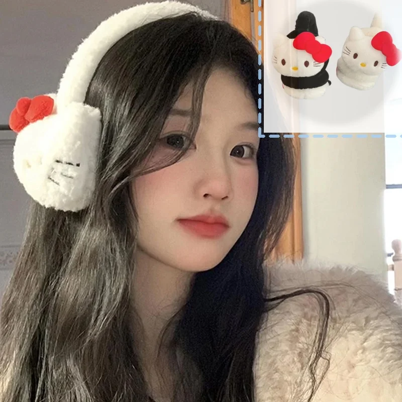 Cartoon Sanrio Plush Earmuffs Cute Bow Hello Kitty Girl Ear Warmth Supplies Autumn Winter Warm Windproof Ear Protection Earmuffs