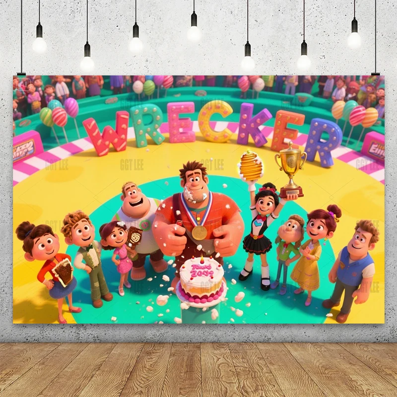 

MINISO Wreck-It Ralph Victory Ceremony Vanellope Banner Vinyl Decor Photography Happy Birthday Background Photo Custom Backdrop