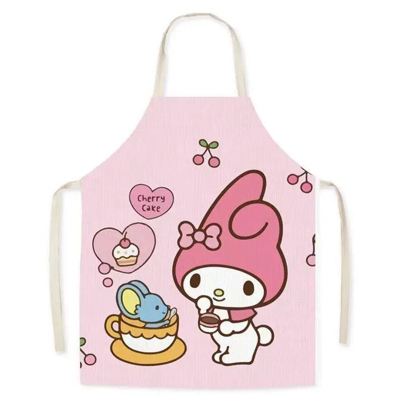 Kawaii Sanrio Apron My Melody Kuromi Cartoon Printing Household Kitchen Sleeveless Anti Dirt Parent Child Apron Cleaning Tools