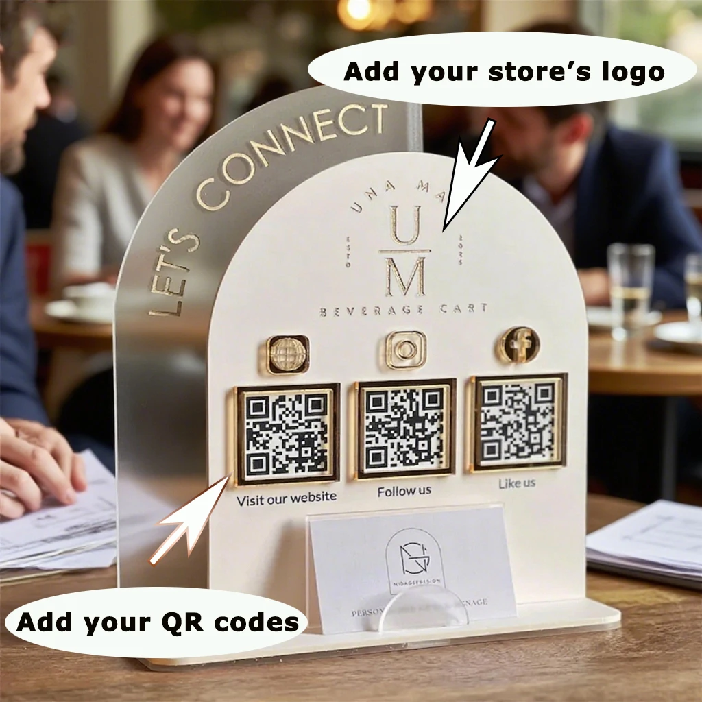 Custom Acrylic QR Code Payment Sign With Acrylic Base Personalized Logo Multi QR Code Social Media For Google Business Review