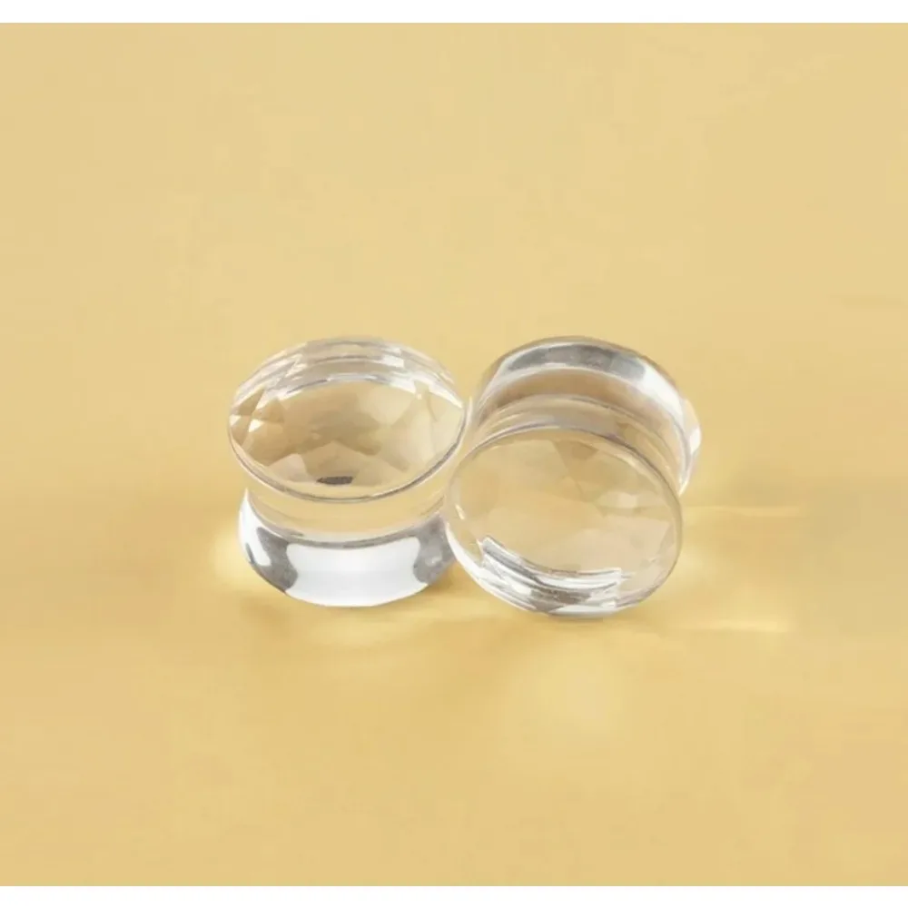 2 Stück klare facettierte Doppel-Flare-Glasstopfen, Ohr-Pearing-Tunnel, Ohr-Expander, Körperschmuck, 6–19 mm – Detail 3
