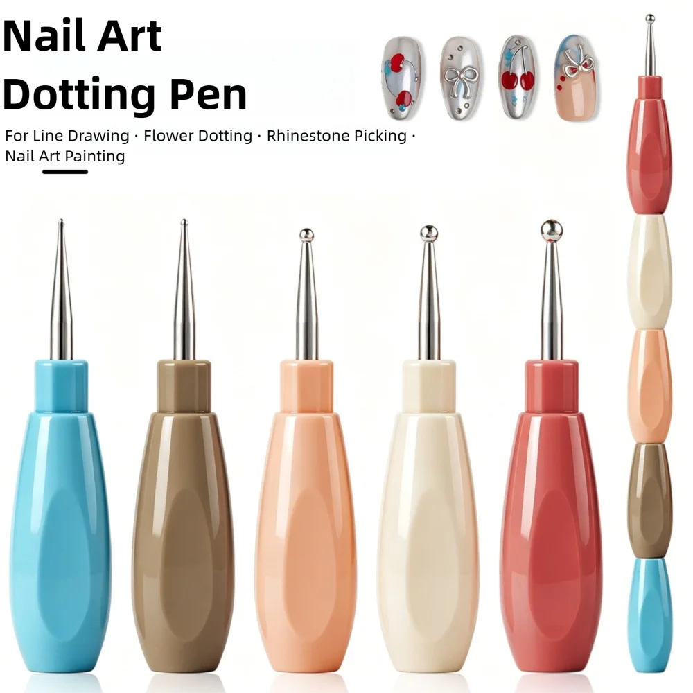 5-in-1 Nail Dotting Pen Set Stainless Steel Interchangeable Ball Needle Tips Rhinestone Picker Dot Painting Manicure Salon DIY