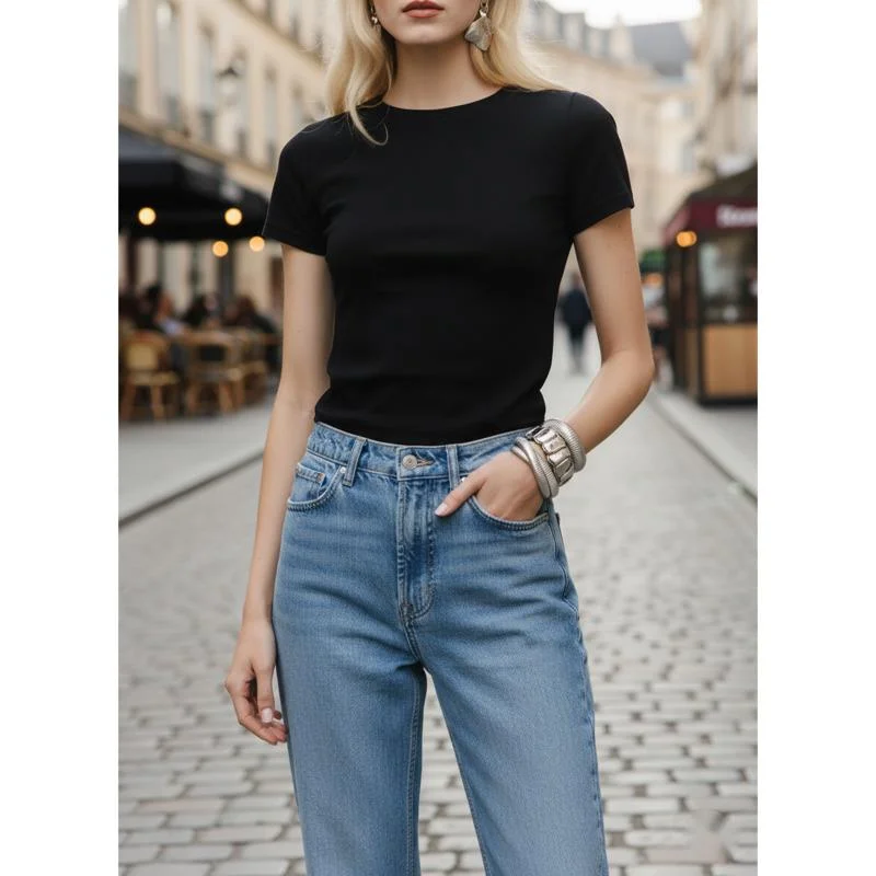 

Women's Solid Color Crop T Shirt Slim Fit Short Sleeve Crew Neck Basic Tee Summer Casual Minimalist Top Streetwear Going Out Y2K
