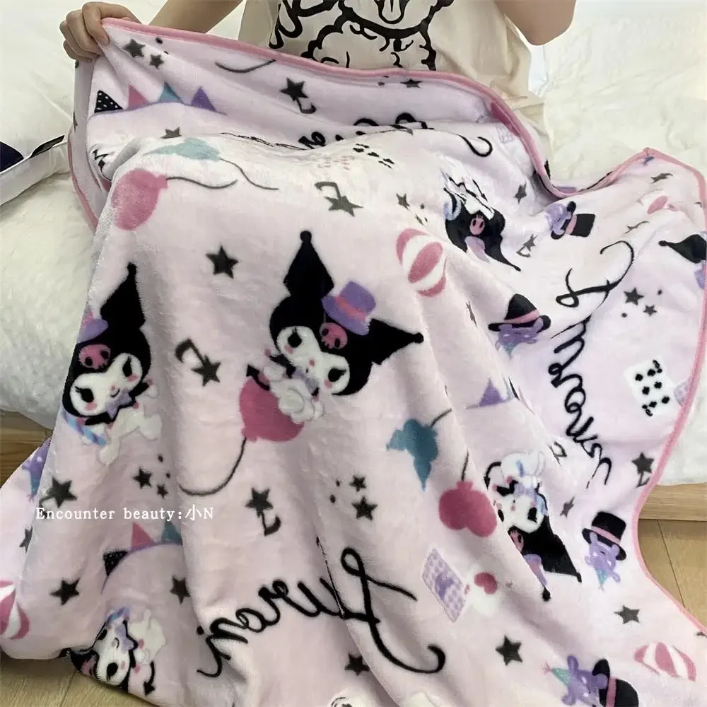 Sanrio Kuromi Warm Blanket Kuromi Flannel Pillowcase Printed Flannel Blanket Nap Leg Blanket Office Sofa Bedroom Bedspread