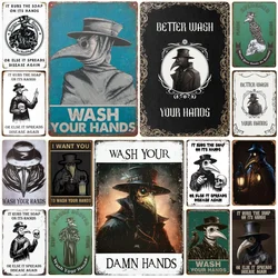 Vintage Tin Sign,Wash Your Hands Plague Doctor Wall Art Plague Doctor Art Print Plague Doctor Decor,Home Wall Decor Metal Sign