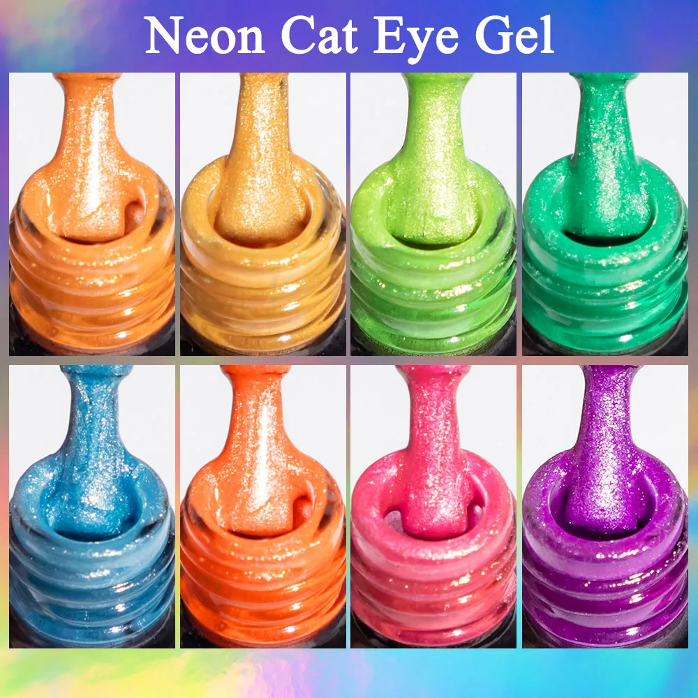 MIZHSE 12Pcs/Kit Fluorescent Cat Eye Gel Nail Polish Neon Glitter Gel Soak Off UV Chameleon Colorful Magnetic Hybrid Nails Art