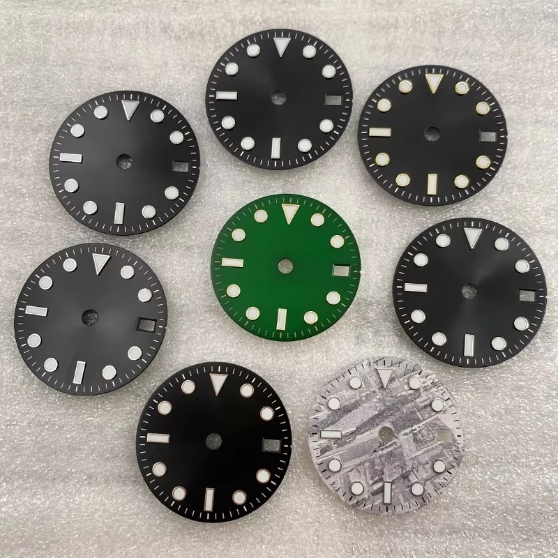 NH34 Dial 28.5mm S Ice Blue Green Luminous Dial Meteorite Pattern Dial Suitable for NH34 Movement GMT New Modified Watch DIY