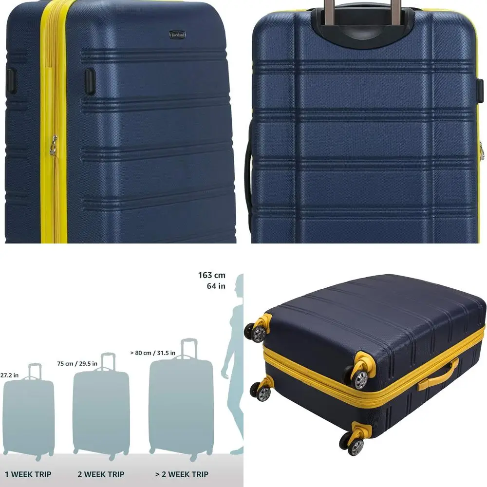 

Navy Checked Large 28 Expandable Hardside Spinner Luggage by Rockland Melbourne