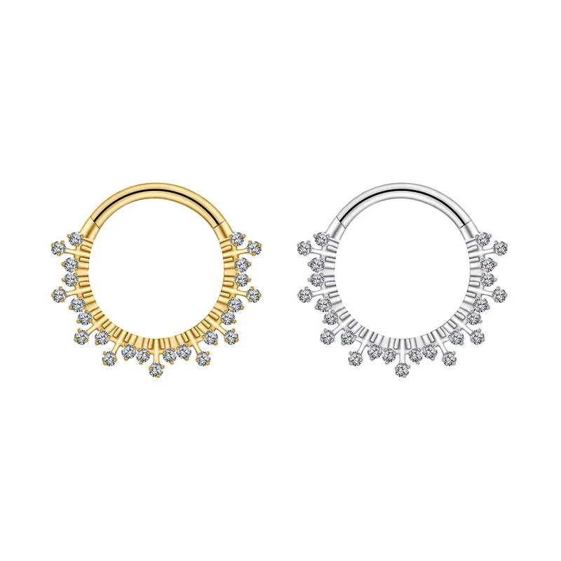 ASTM F136 Titan 16G CZ Klappbarer Clicker Segment Hoop Ring Sunburst CZ Daith Ohrring Septum Nasenpiercing Schmuck
