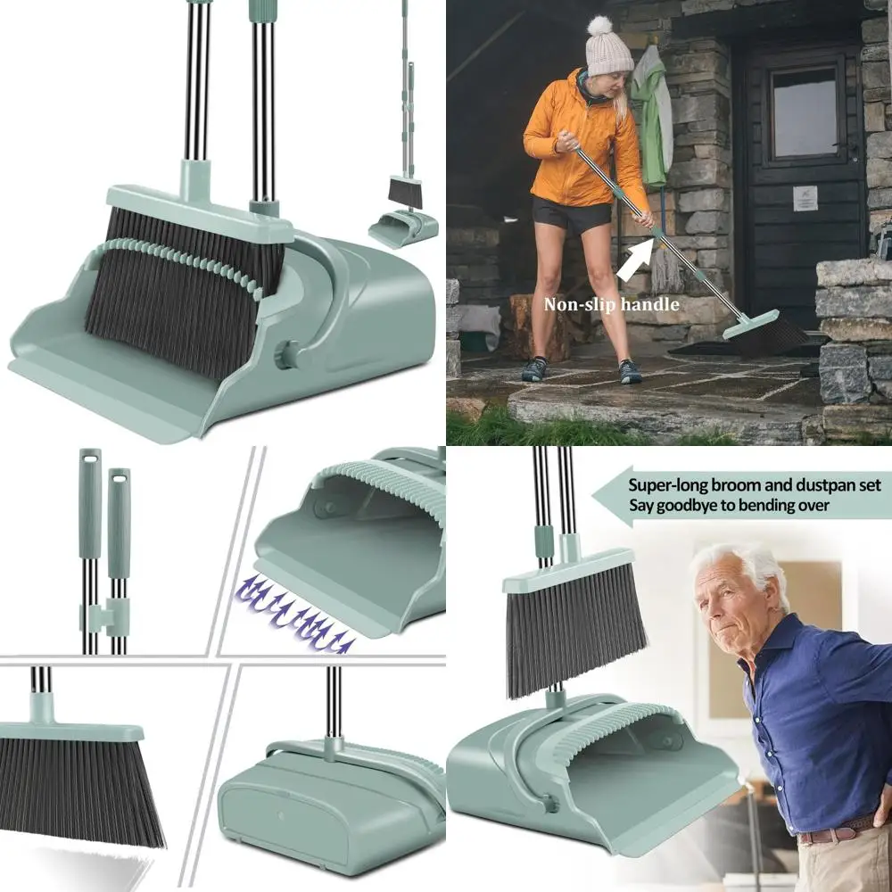 

модернизированный набор метлы и совок, большой размер и с длинной ручкой, вертикальный, идеально подходит для внутреннего гаража, кухни, офиса, лоба