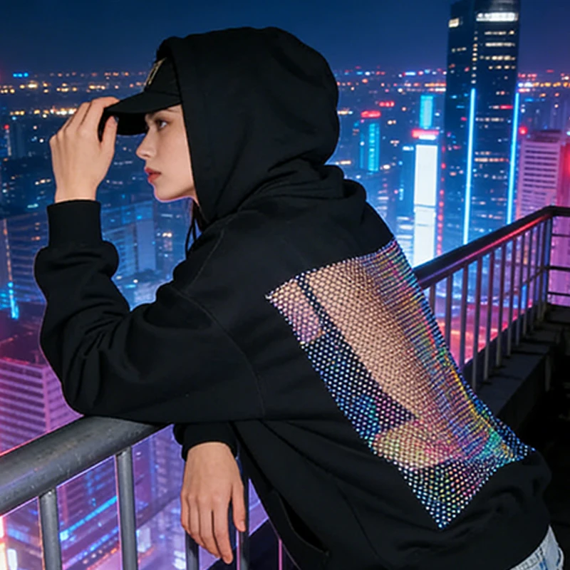 

Уличная толстовка с капюшоном для женщин Y2K, модный однотонный прозрачный пуловер с открытой спиной и капюшоном, новинка 2025 года, Harajuku, вязаный готический стиль