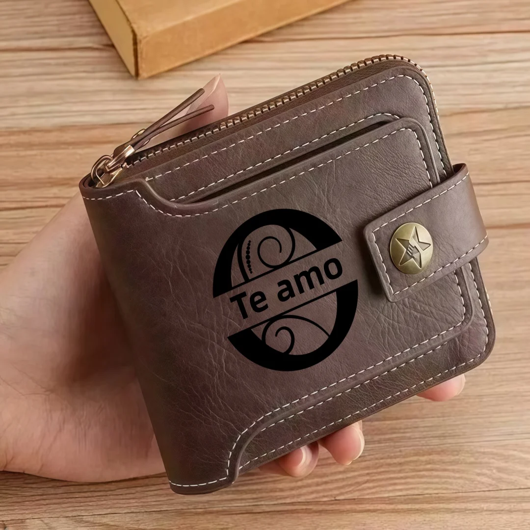 Benutzerdefinierte personalisierte braune Geldbörse aus Kunstleder, Gravur-Geldbörse, Namensbrieftasche, sein Geschenk, Gedenkbrieftasche mit Gravur,
