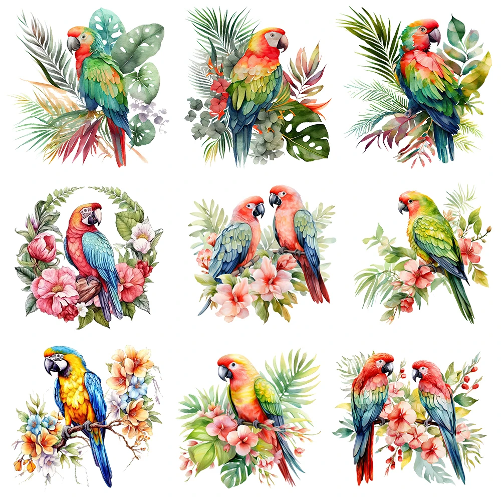 25cm Flower Bird Flamingo Parrot Ironing Heat Thermal Transfer Sticker Fusible Applique Iron On Thermoadhesive Decal For Clothes