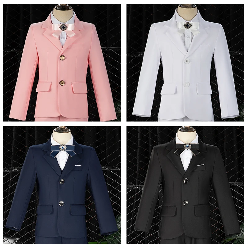 

Children Solid Color Formal Dress Suit Set Boys Wedding Party Host Performance Costume Kids Blazer Pants Clothe Set