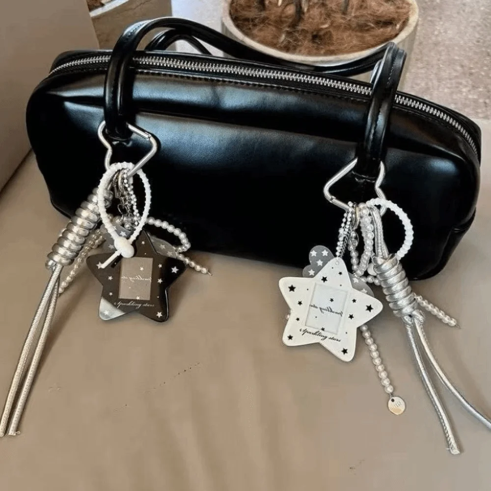 New Braided Rope Bow Wing Bag Pendant Pearl Decoration Heart Bag Charm Keychain Leather Photocard Display Frame Gifts