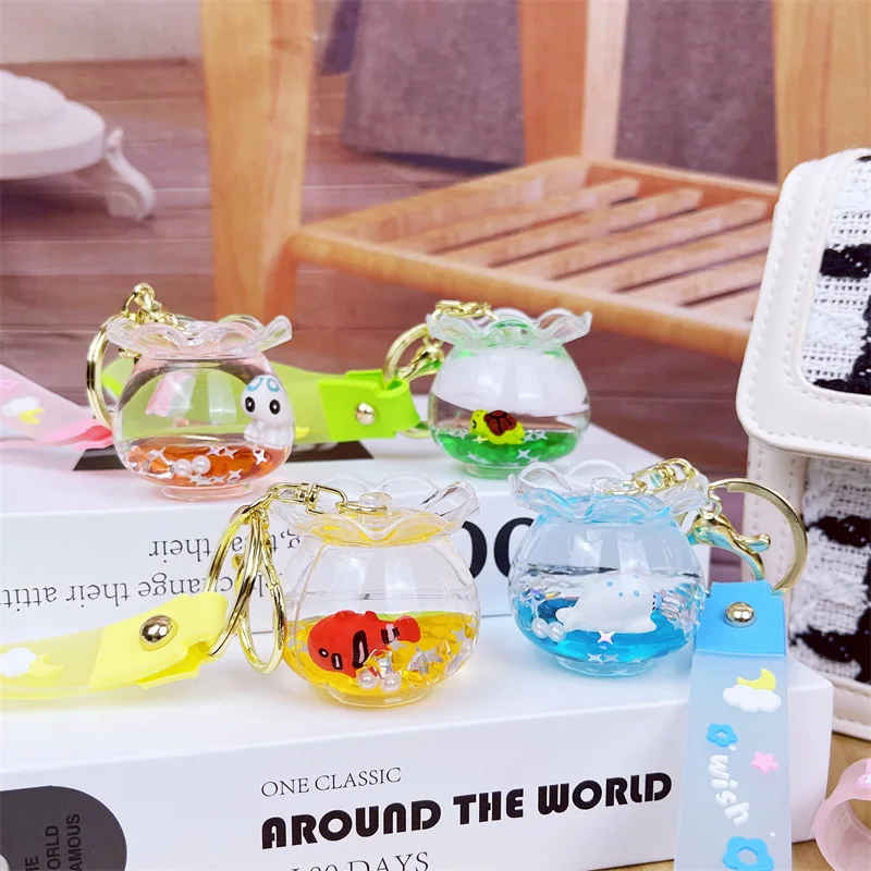 Cute Ocean floating liquid fish tank keychain bag pendant acrylic