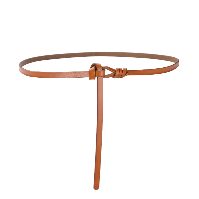 Ceinture en cuir de vachette véritable pour femme, haute qualité, mode nœud, rétro, environnement fin, combinaison sauvage, ceinture pour femme, 1cm