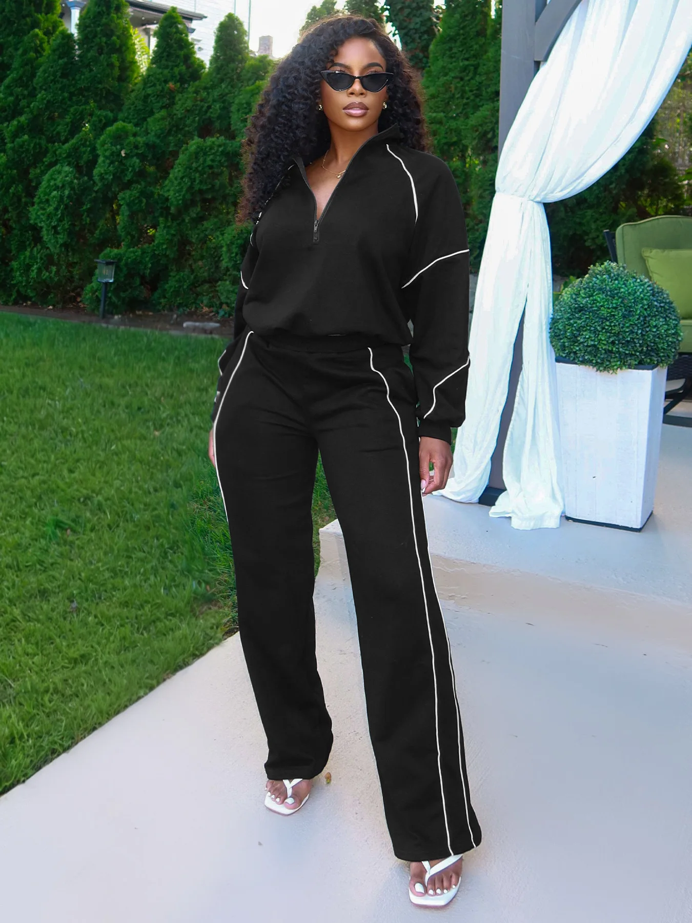 

Спортивный комплект из 2 предметов Weird Puss, женские укороченные топы с воротником-поло на молнии + брюки в полоску, одинаковые простые повседневные спортивные костюмы, уличная одежда