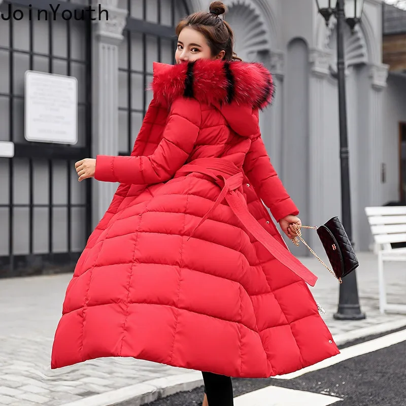 2024 Winter Clothing Women Parkas Hooded Slin Fit Zipper Jackets Thicked Warm Outwear Fashion Bandage Korean Long Coats Y2k Tops