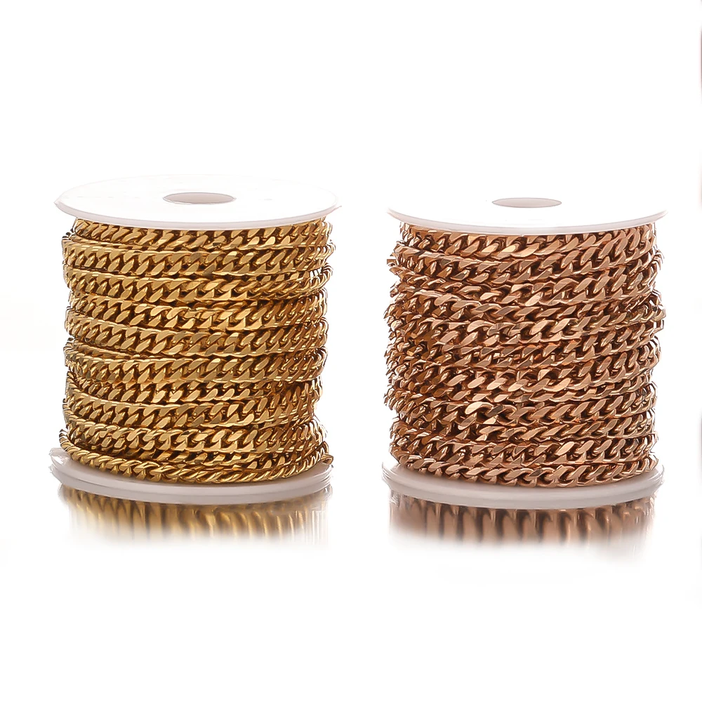 1 Meter Stainless Steel Gold Color Cuban Chain In Bulk for DIY Jewelry Making Hiphop Necklace Findings Punk Bracelet Accessories