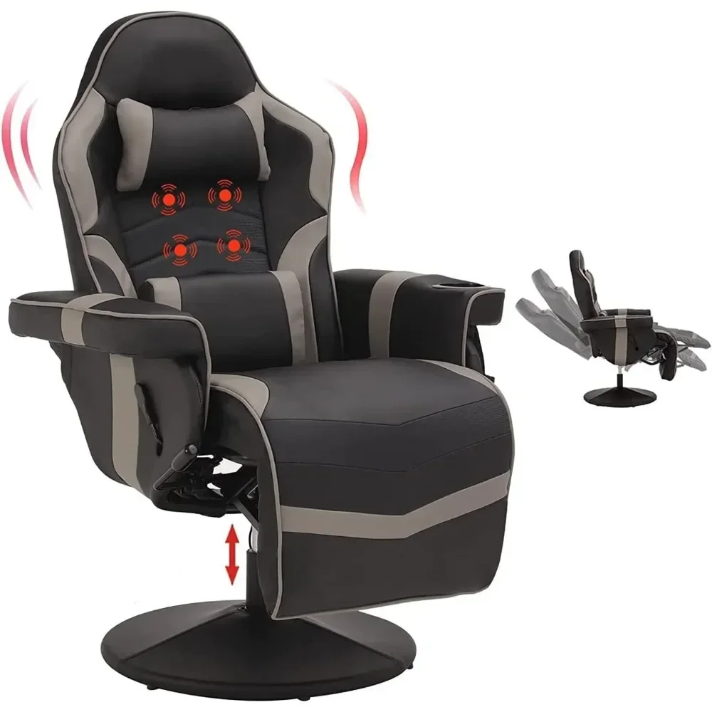 Ergonomic Backrest & Seat Height Adjustment Swivel Recliner  with Cupholder, Headrest, Lumbar Support, Footrest