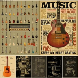 Guitar Collection Poster Prints Kraft Paper Posters DIY Vintage Home Room Bar Cafe Music Club Decor Aesthetic Art Wall Painting